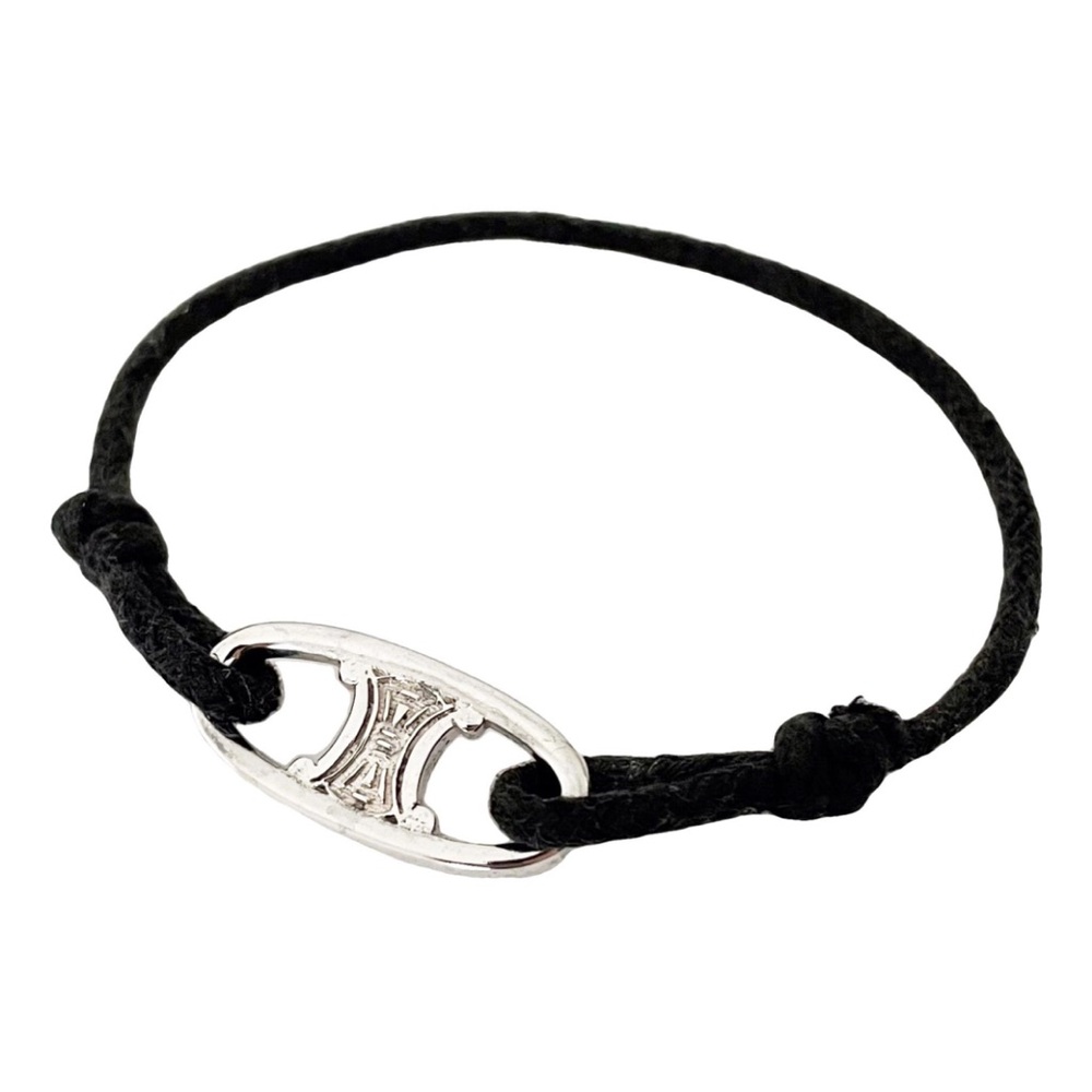 Celine RARE sterling silver Maillon Triomphe black cord bracelet